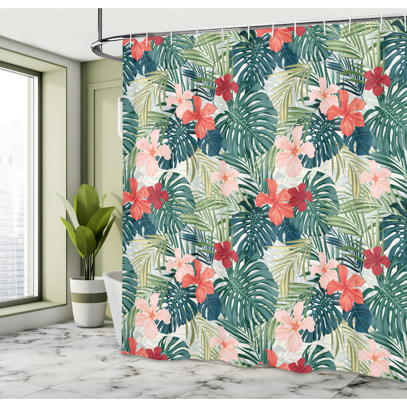 Floral Shower Curtain with Hooks Included, 84" H x 69" W