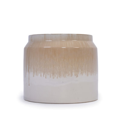 2 pots de fleurs en céramique dégradés pour le jardin et le salon, finition brun blanc, trou de drainage encastré avec jardinières, brun, temps, plantation d'herbes