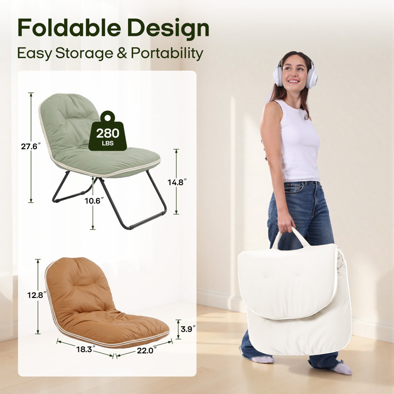  Chaise pliante à soucoupe lune, siège en cuir végétalien, Beige