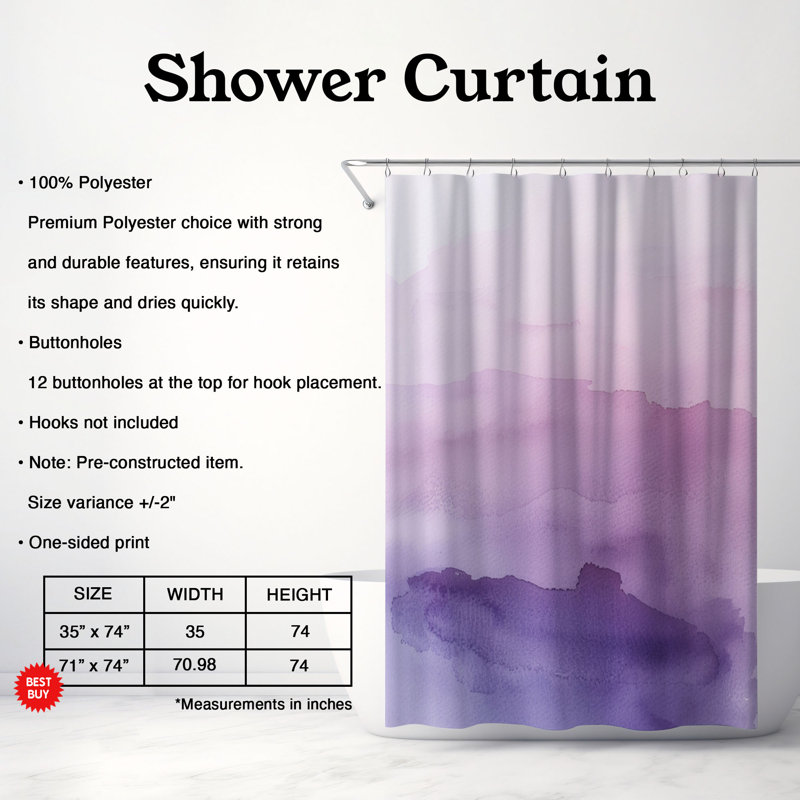 Watercolor Mauve Art - rideau de douche standard 1 pièce, H 74 po x l 71 po