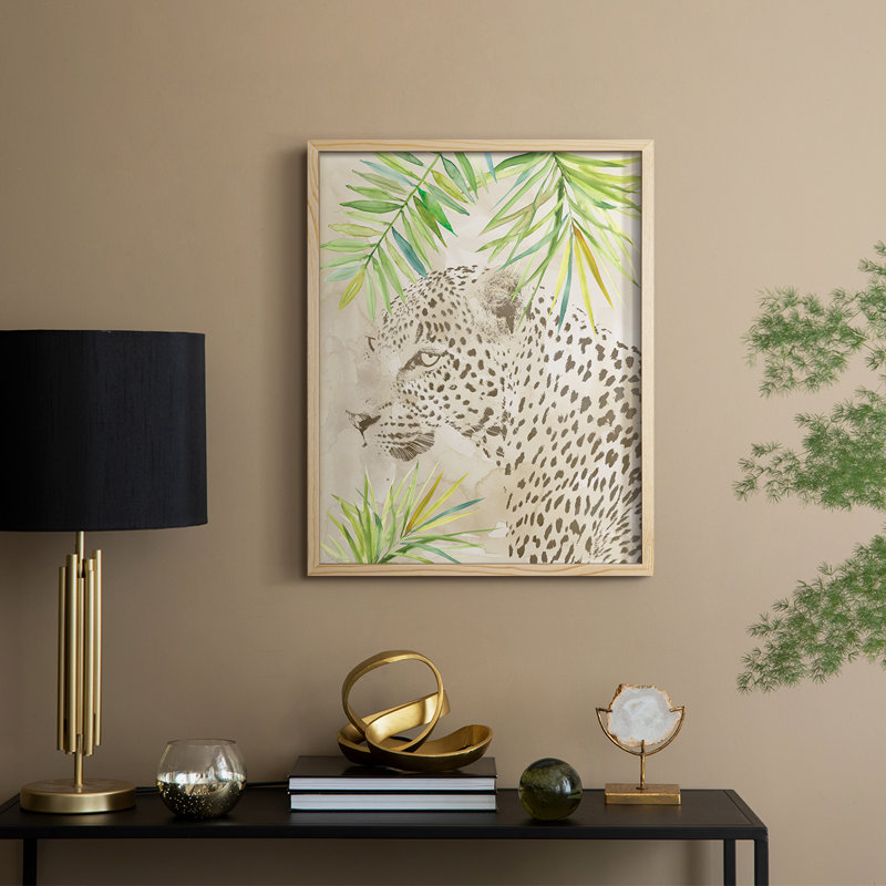 Boho Jungle Cat II, reproduction encadrée - bois massif, Naturel, H 11 po x l 9 po
