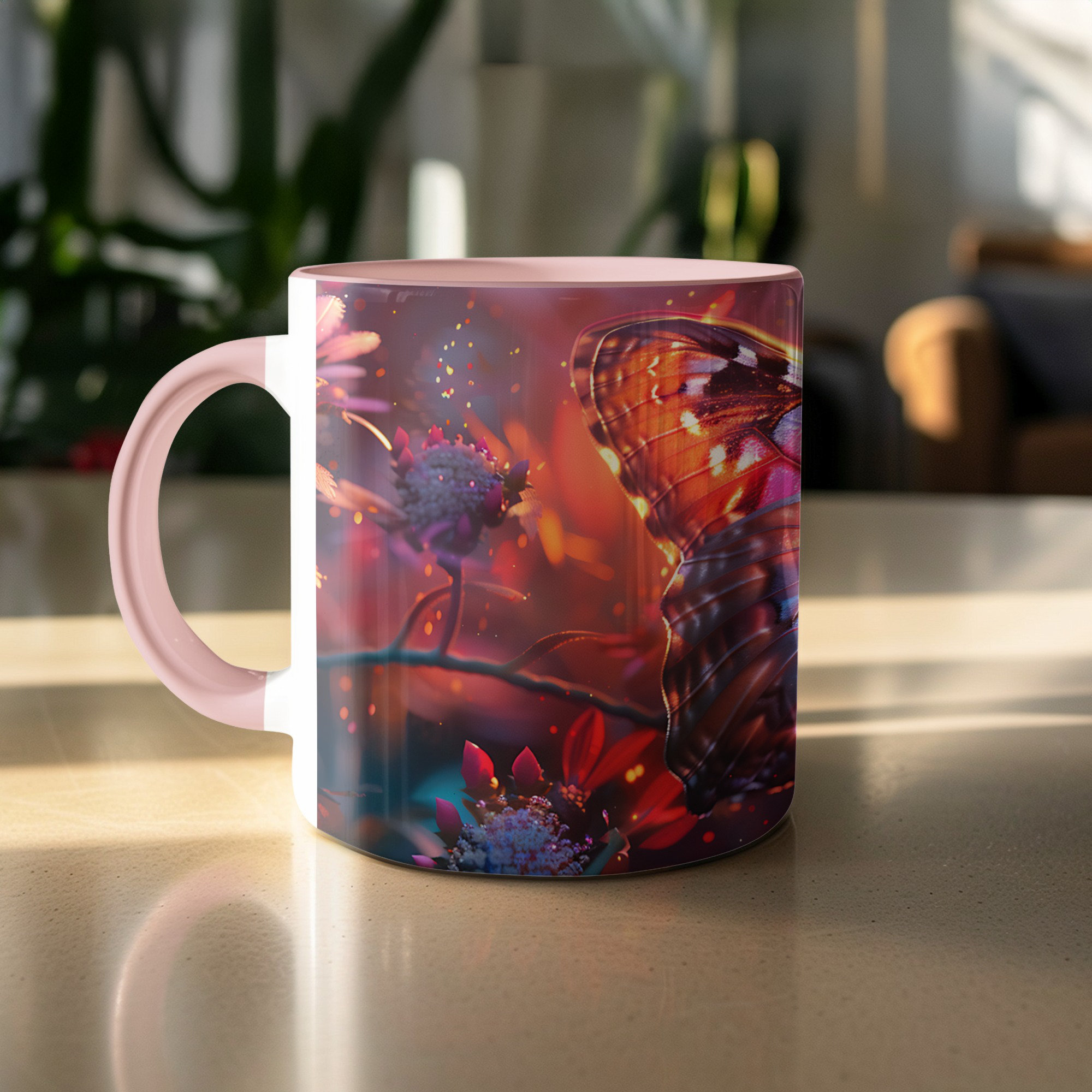 East Urban Home Set of 4 Butterfly Design 11oz Accent Mugs – White ...