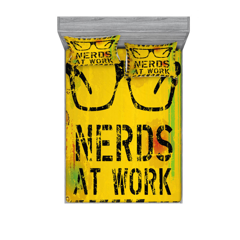 Ensemble de draps rayés "Nerds at Work", Ensemble de drap pour grand lit avec drap-housse