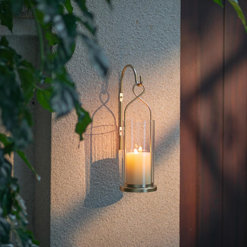 Set Of 2 Wall Candle Holder For Pillar Candles , Modern Metal Hurricane Lantern Decoration For Indoor Porch Fireplace Bathroom Living Room