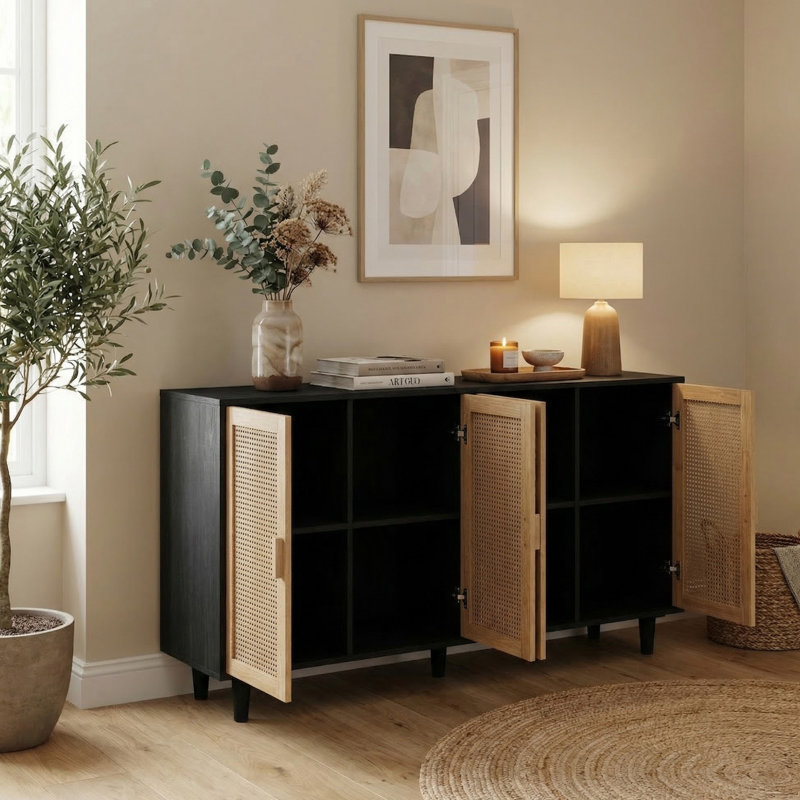 Console de 62 po pour le couloir, Noir/naturel