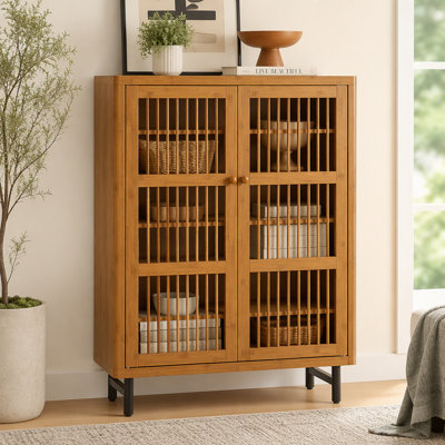 Armoire décorative en bois, armoire à chaussures avec portes à volets, armoire à chaussures à 6 niveaux avec tablettes réglables
