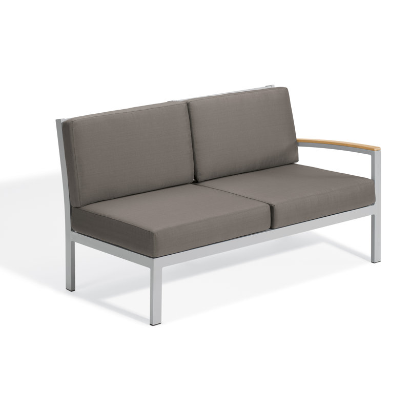 Travira Outdoor - Seat Patio Sectional, Natural Tekwood, Ice Blue