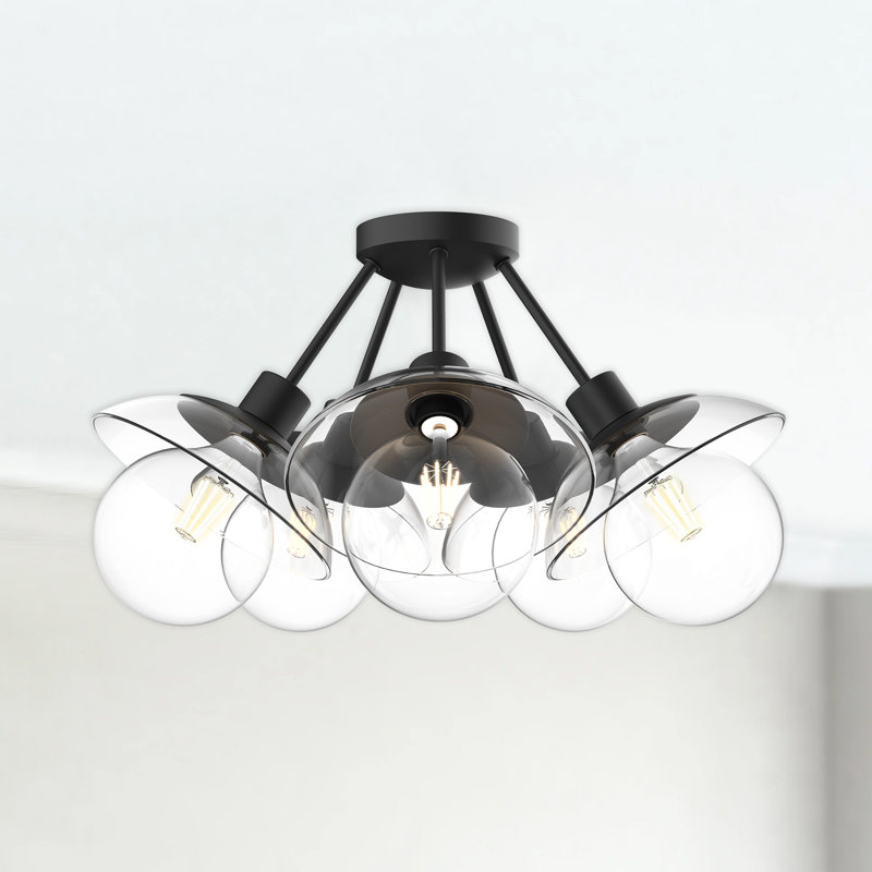 Francesca Matte Black Glass Petal-Inspired Semi-Flush Mount