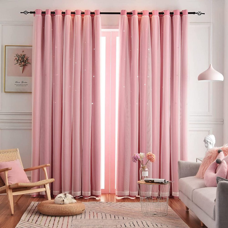 Eurielle Room Darkening Curtain Pair, Pink/White