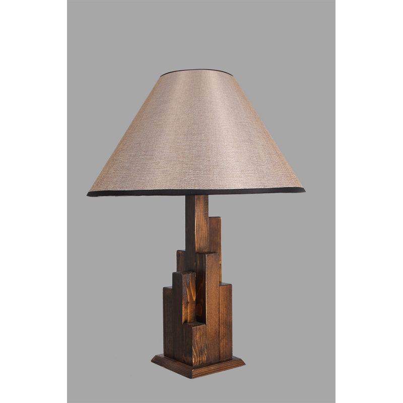 Lampe de table rustique en bois avec abat-jour en tissu, finition noyer, 11,0 x 11,0 x 22,4 pouces | Douille E27, 40 W maximum, interrupteur marche / arrêt sur câble | Idéal pour la décoration intérieure de style champêtre et l'éclairage douillet dans les salons et les chambres