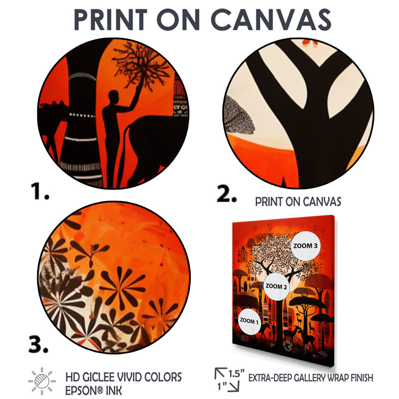 «Urban Tree Wild Savanne Animal Gathering», art mural africain, Toile tendue, H 44 po x l 34 po x P 1,5 po