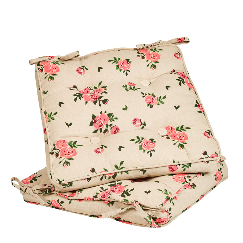 Set Of Two Rose Square Seat Cushions, Pink