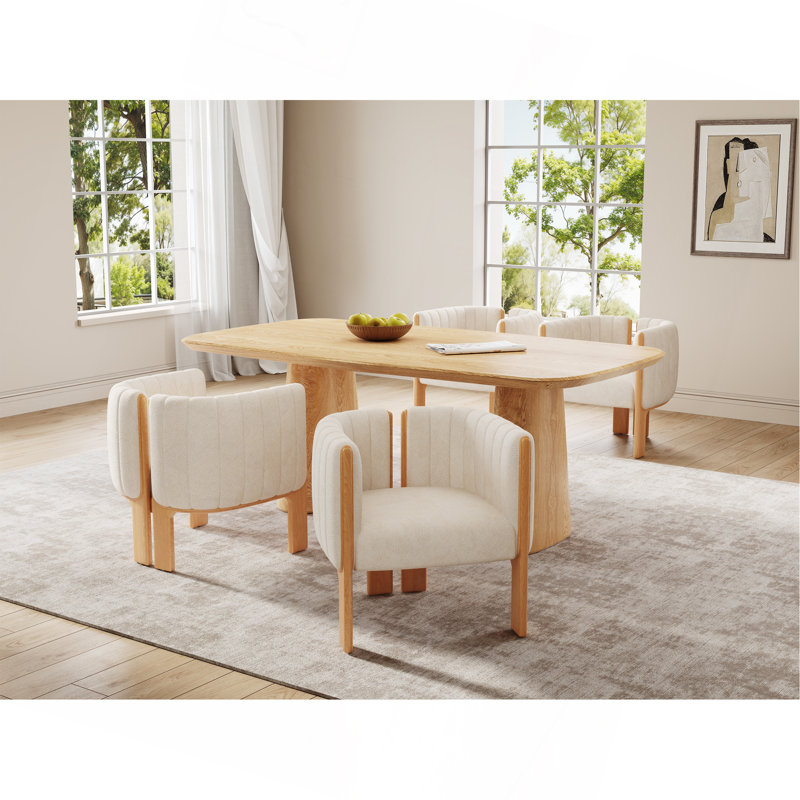 Ensemble de 4 chaises de salle à manger de style moderne avec structure en bois d'hévéa et tissu beige, capacité de 225 lb, pour la salle à manger et l'espace de vie