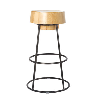 Tabouret de bar en métal avec siège en bois 90075