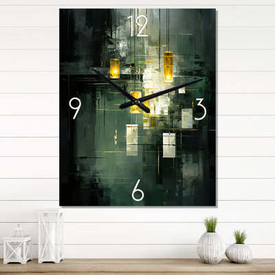 Sudden Serenity abstraite rétro émeraude et or - peinture abstraite horloge murale