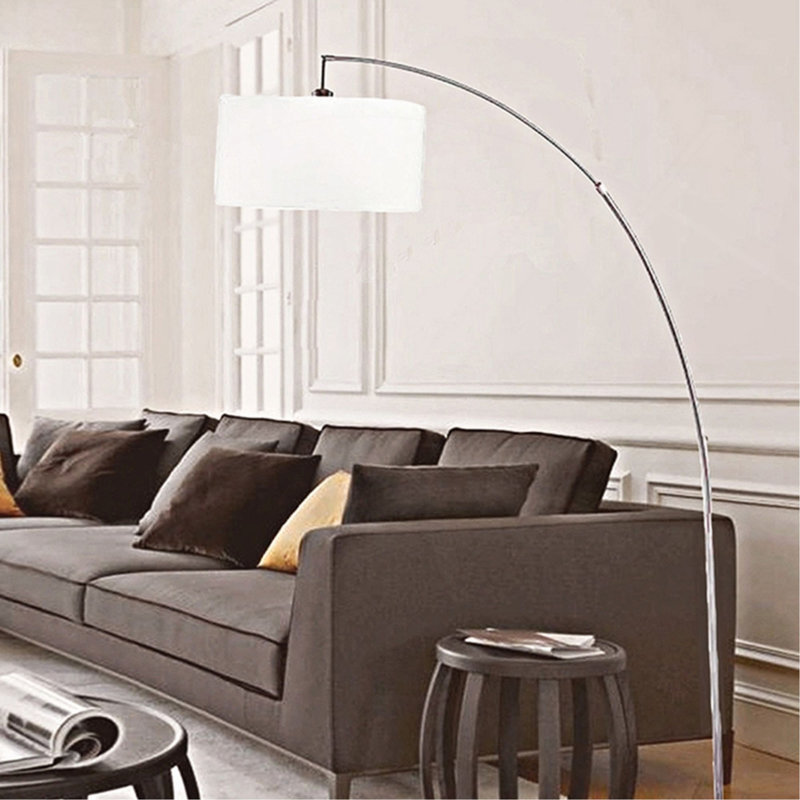 Lampe sur pied en métal 86 "Bowery", Argent brossé, Blanc