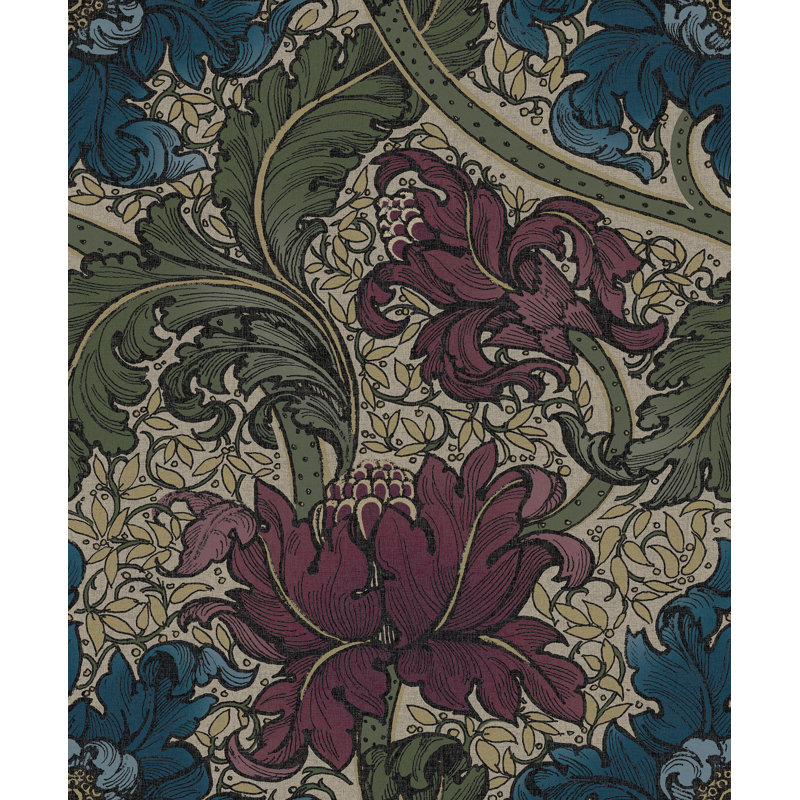 Llewelyn-Bowen - Off The Wall Floral Non-Woven Wallpaper Roll, Green/Red