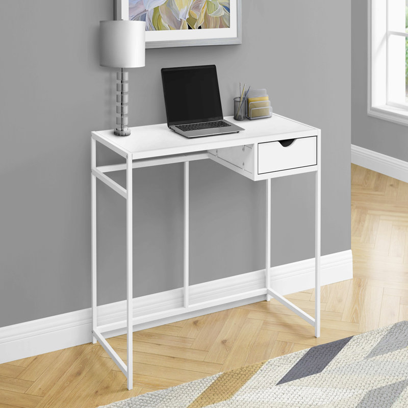 Bureau d'ordinateur, bureau personnel, ordinateur portable, tiroir de rangement, L 42 po, travail, stratifié blanc, métal blanc, contemporain, moderne