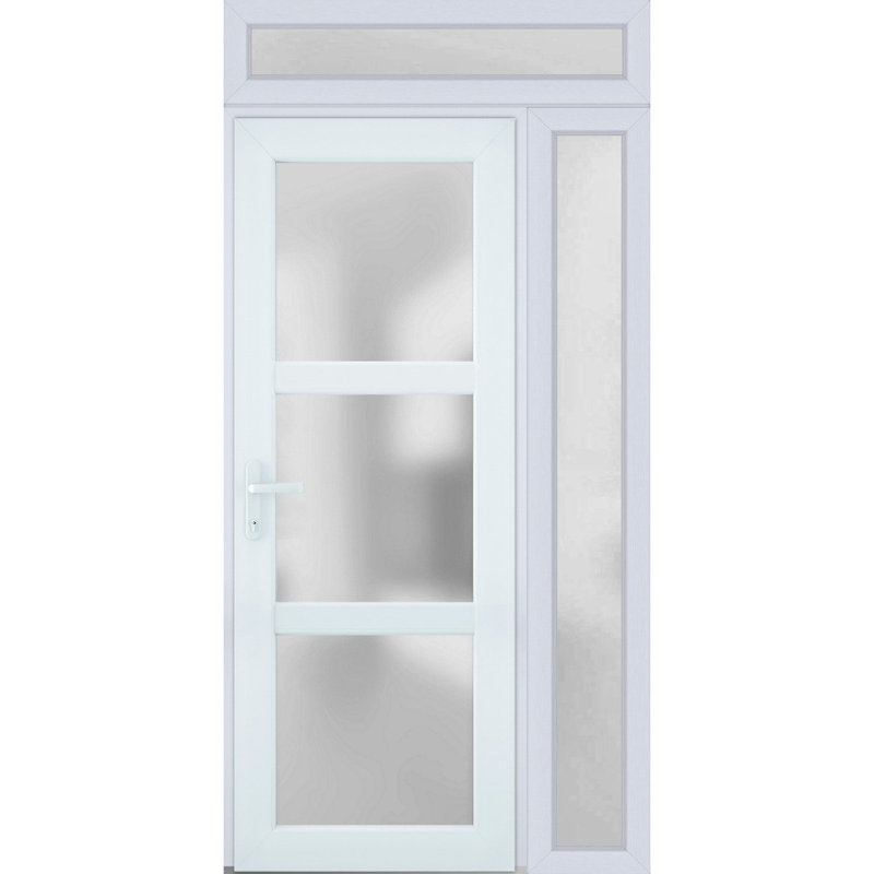 Façade extérieure avant porte en verre givré Fibre de verre givré / Manux 8552 Soie blanche / Bureau Portes de garage commerciales et résidentielles - L 36 po x H 80 po - Gauche