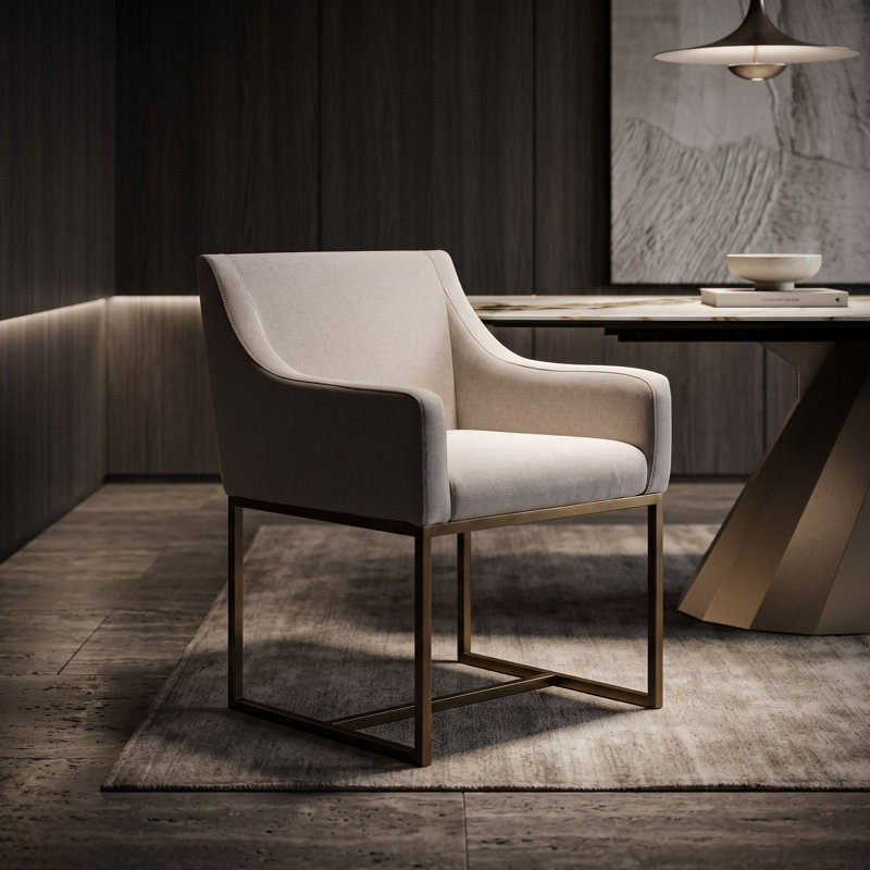 Teddy 18.8'' H Fabric Upholstered Metal Dining Chairs, Silver Grey