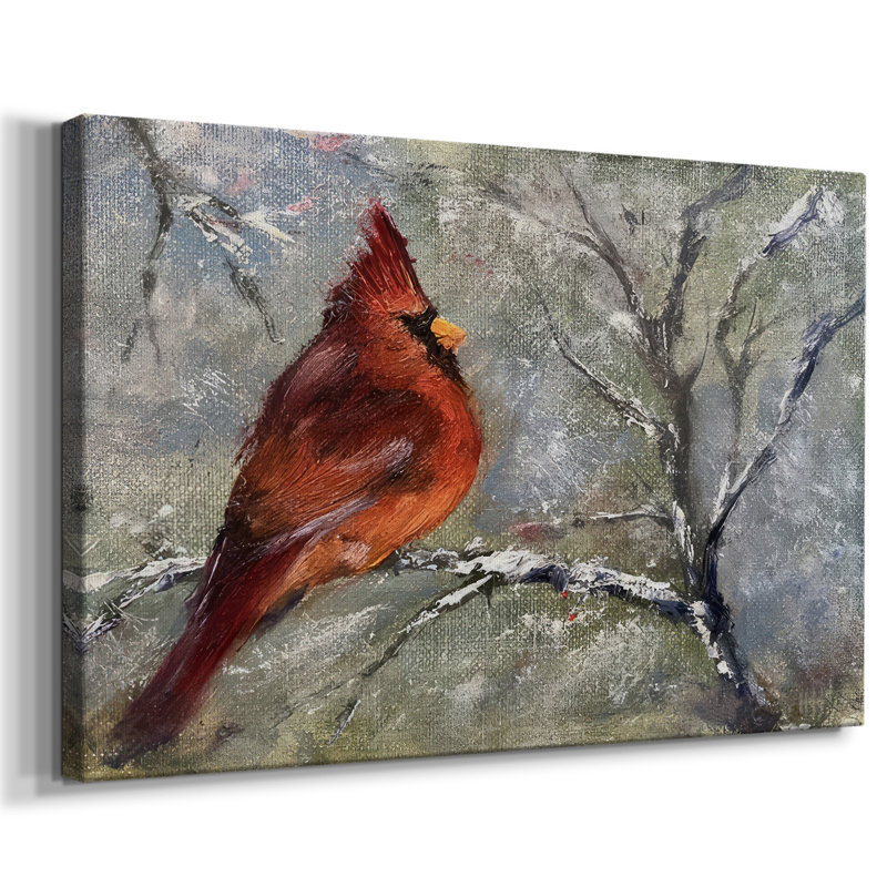 Cardinal dans la neige II sur toile, H 40 po x l 60 po x P 1,5 po