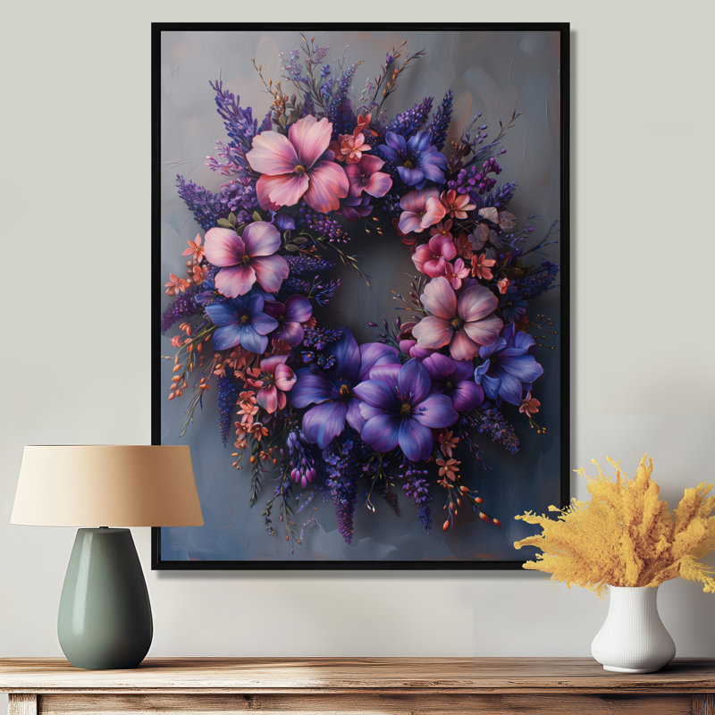 Guirlande de fleurs Regal, Black Picture Framed, 44" H x 34" W