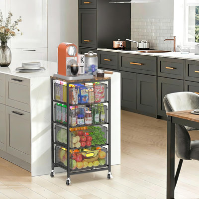 Roller kitchen cart with drawers, four layer multifunctional cart storage cart with lockable wheels