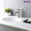 Robinet de salle de bain monotrou raffiné, robinet de lavabo à poignée unique avec bec courbé et commande d'eau chaude/froide-63519076