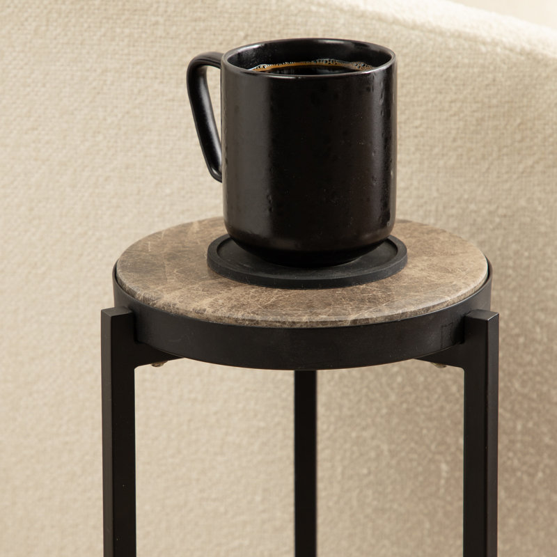 Eveland Round Metal Drink Table, Black, Dark Brown