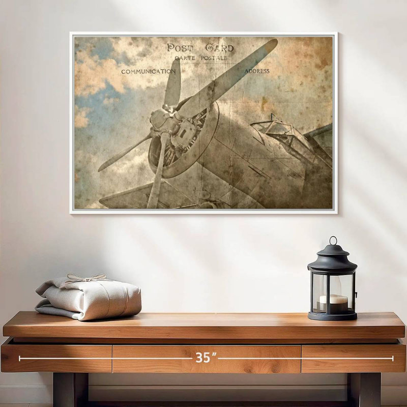 Avion rétro, 25 po x 17 po, Cadre flottant blanc