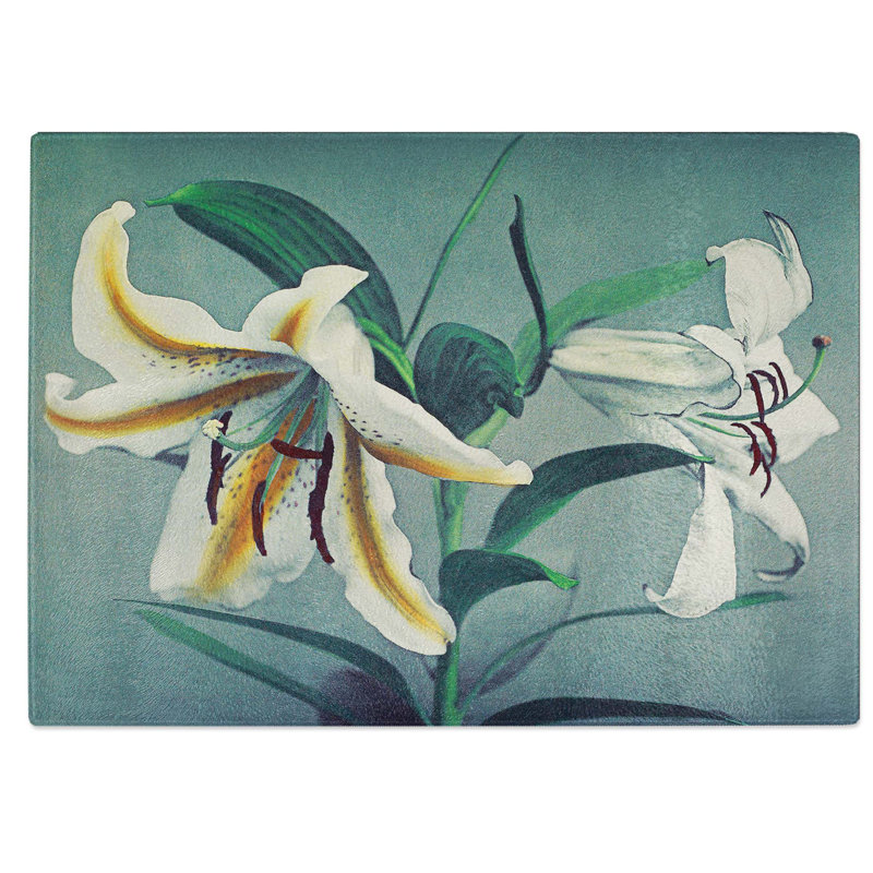 Tempered Glass Two Lilies by Kazumasa Ogawa Chopping Board, 39 cm W x 28.5 cm L