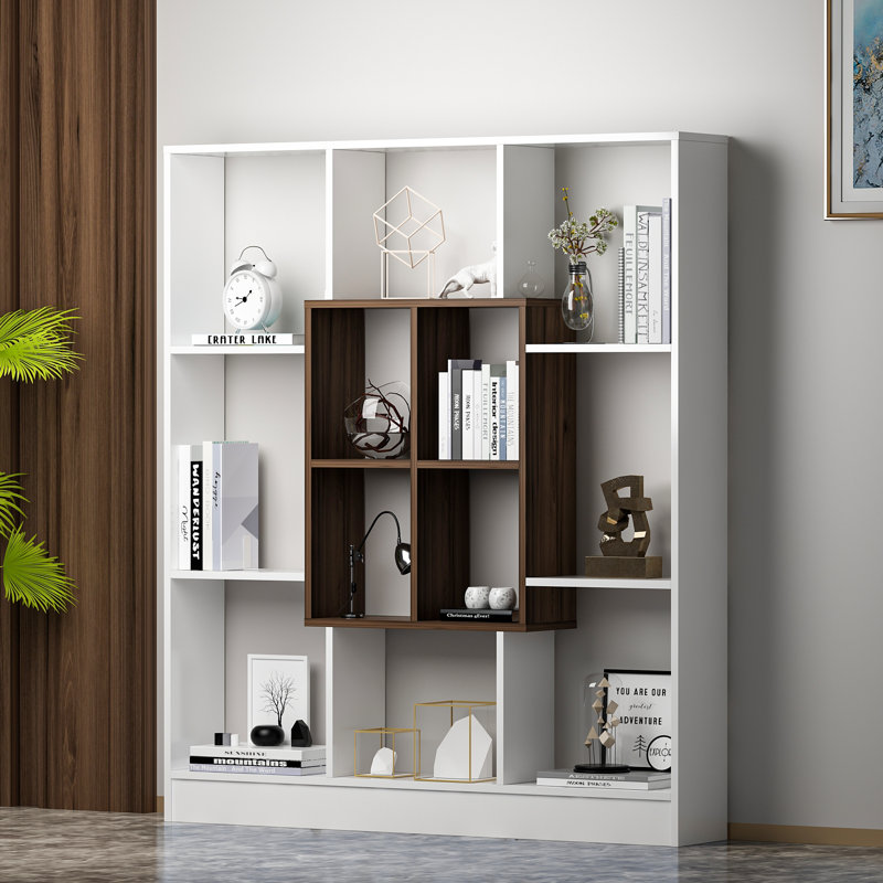 Rosenstein 151.8 cm H x 135 cm W Room Divider Bookcase, White/Walnut
