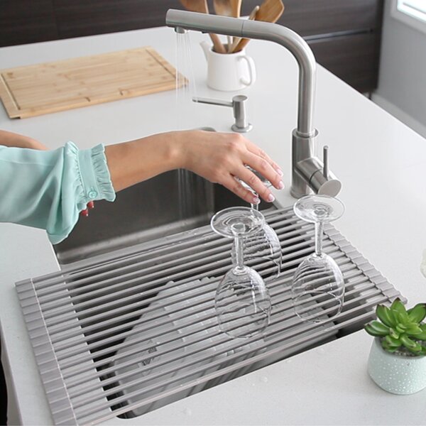 Home Basics Multi-Purpose Flexible Silicone and Stainless Steel Roll Up Dish  Drying Rack, Grey, KITCHEN ORGANIZATION