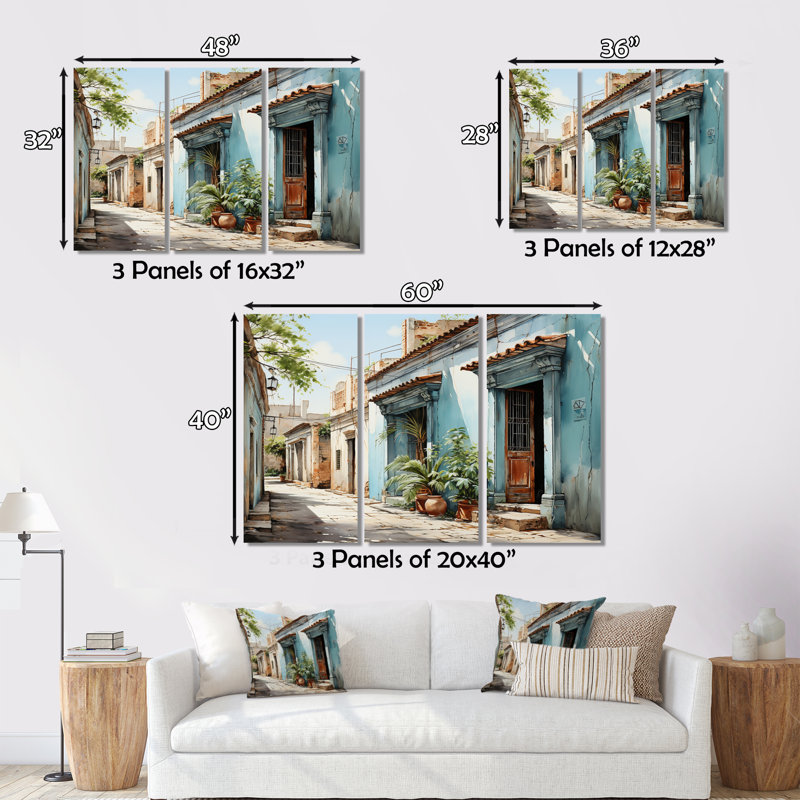 «Cuban Architecture Blue House II», ensemble de 3 reproductions sur toiles tendues, H 40 po x l 60 po x P 1 po