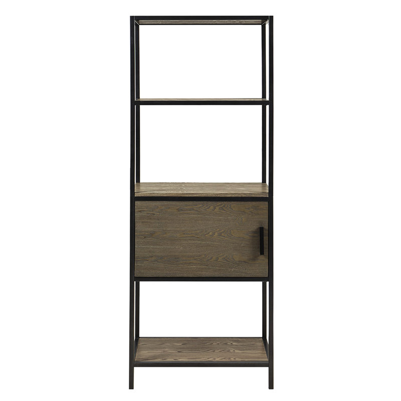 Bibliothèque de rangement à 3 tablettes avec cadre en métal - Finition grise récupérée pour la décoration du bureau à domicile