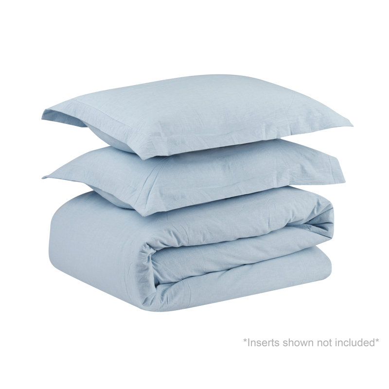 100% Cotton Crinkle Washed Duvet Cover Set, Twin/Twin XL Duvet Cover + 1 Sham, Chambray Blue