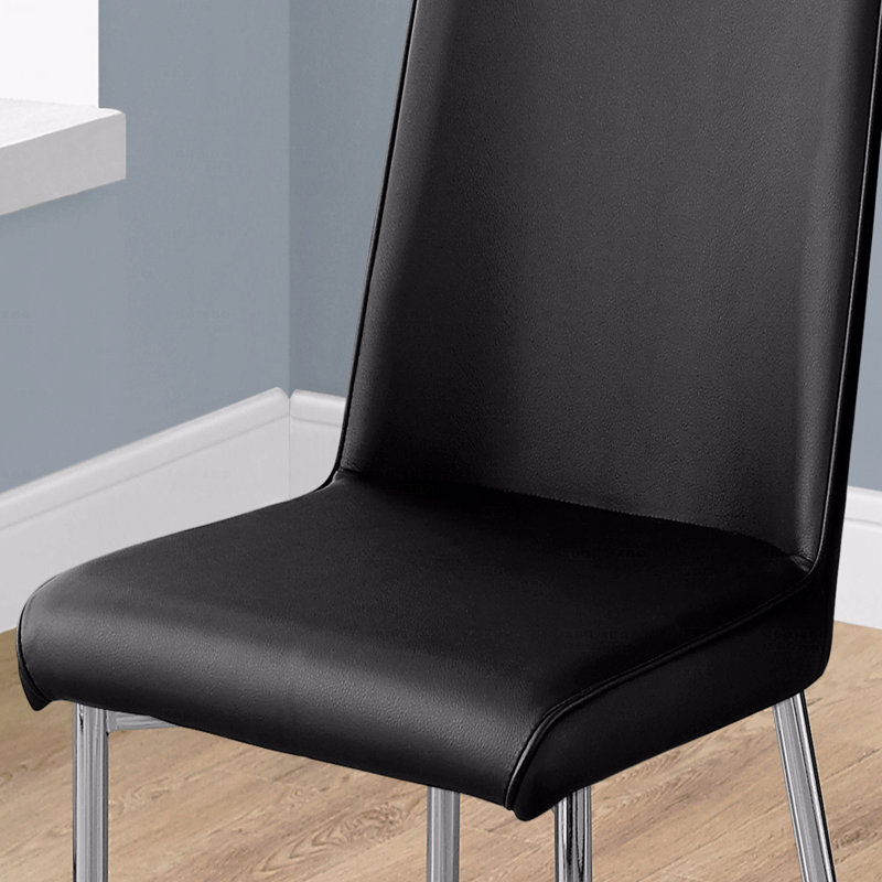 Chaise d'appoint de salle à manger - ensemble de 2, d'appoint, rembourrée, de cuisine, de salle à manger, d'apparence en cuir noir, en métal chromé, de style contemporain et moderne