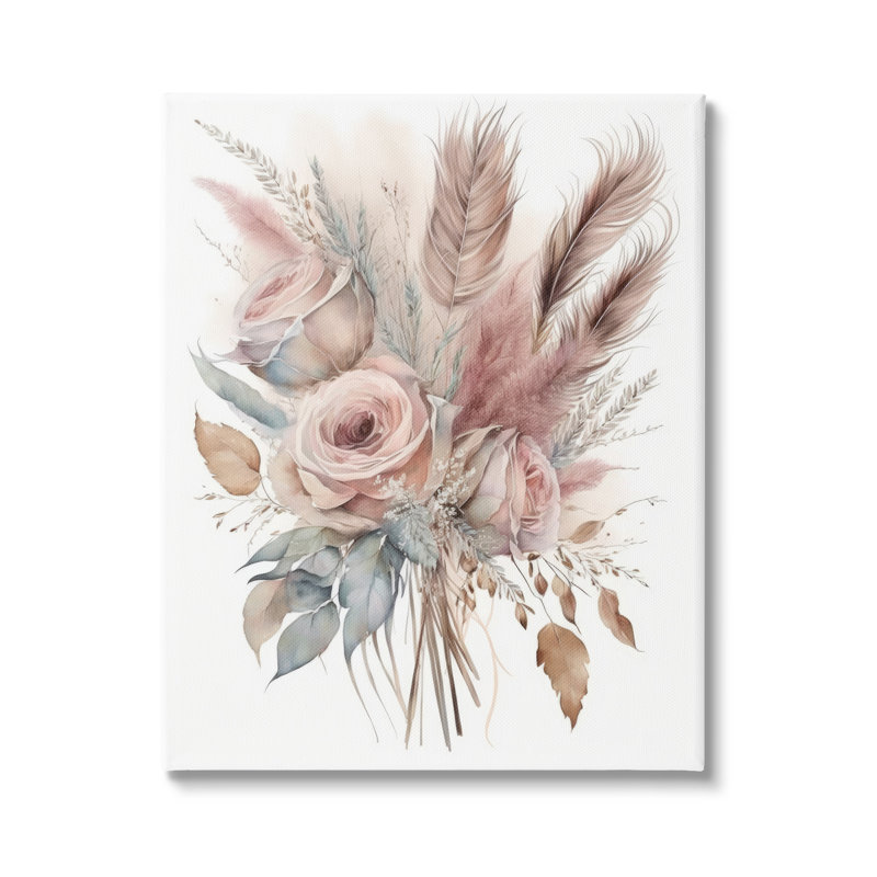 Doux paquet de roses roses sur toile, H 20 po x l 16 po x P 1,5 po