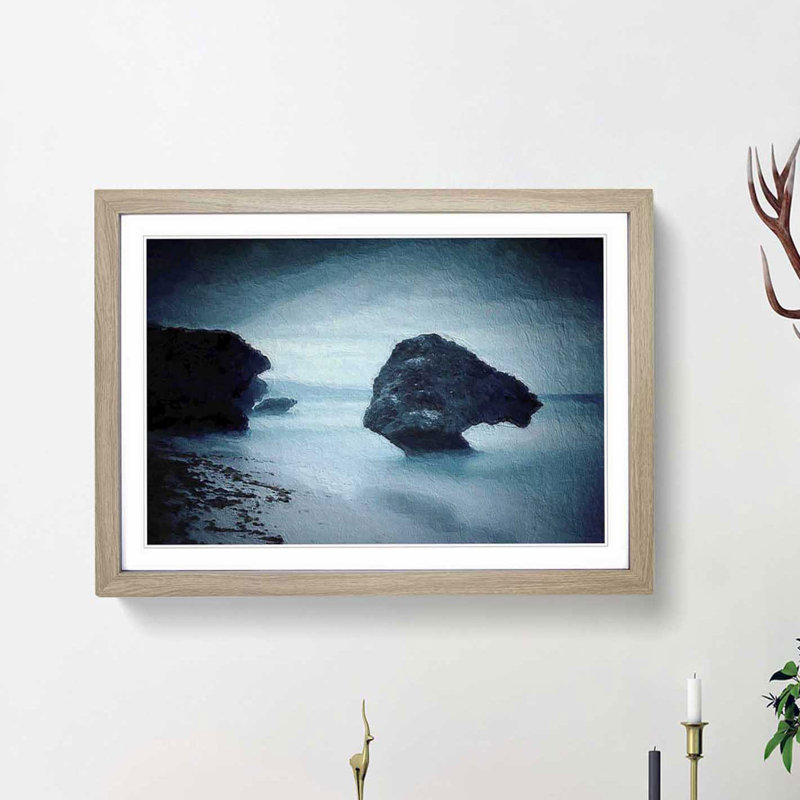 Rock Formations upon a Beach in Barbados - Picture Frame Painting Print, 36cm H x 48cm W x 2cm D, Oak Framed