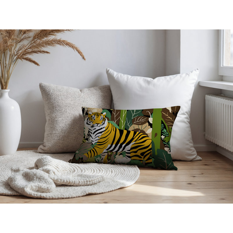 Oreiller rectangulaire réversible intérieur / extérieur Kyo Tiger, H 20 po x l 14 po, Beige