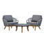 Ensemble de salon d'extérieur moderne 3 pièces avec coussins Sunbrella et table en teck Solterra