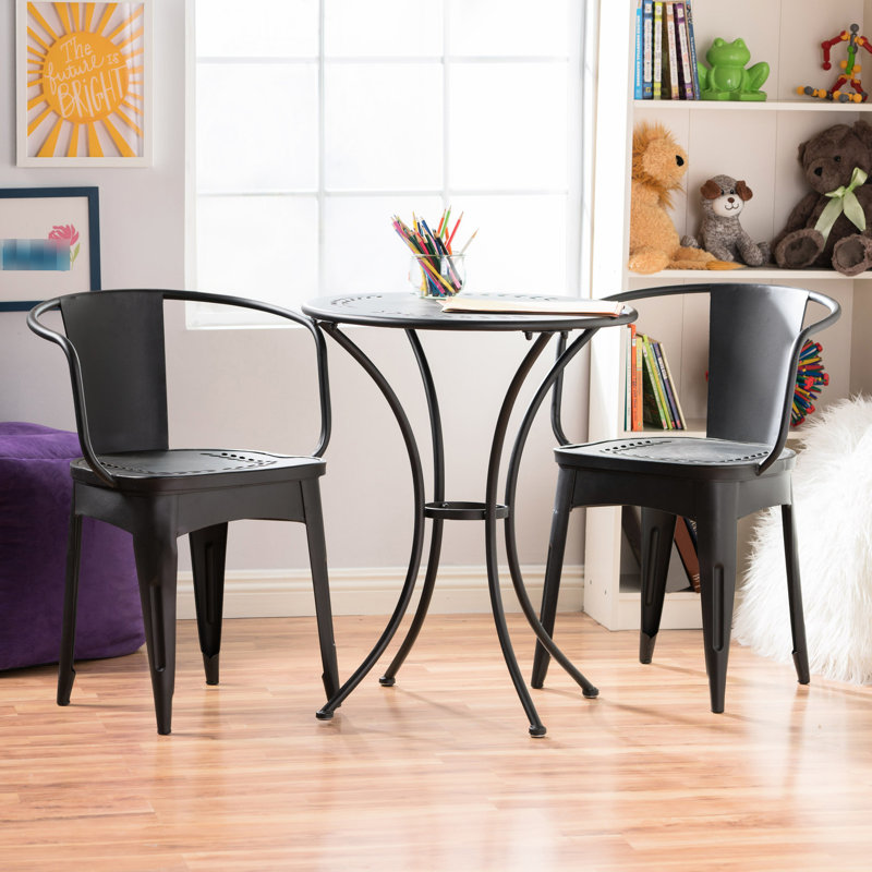 Ensemble de bistro en métal 3 pièces pour l'extérieur - fer thermolaqué, métal noir, Noir