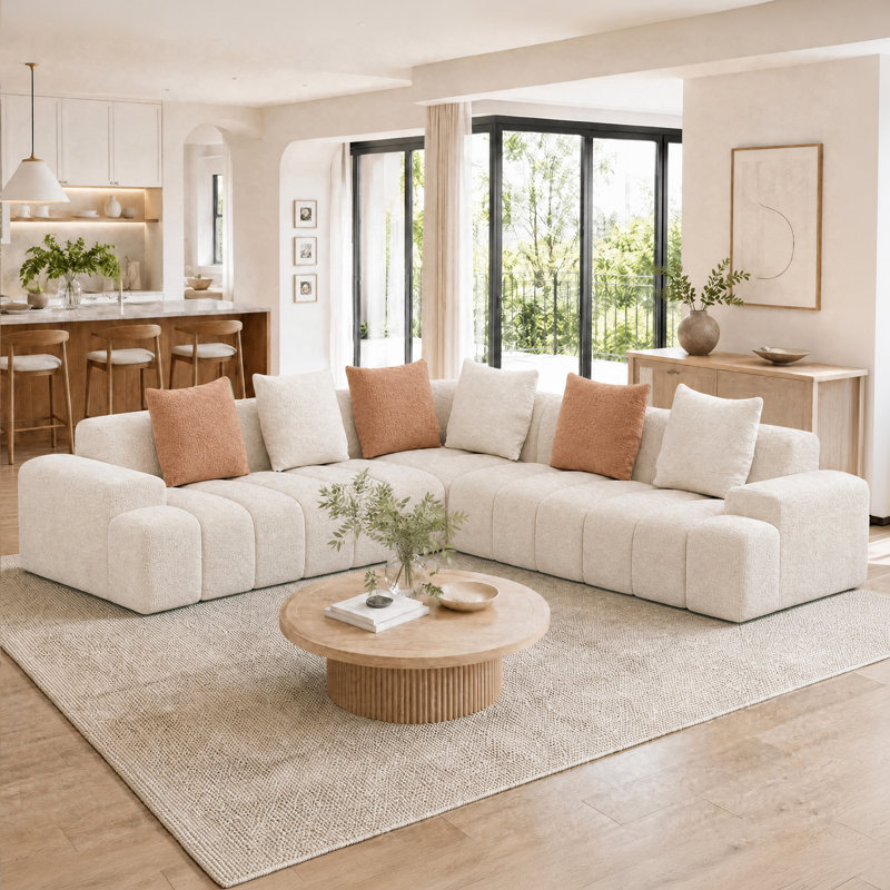 Canapé modulaire en forme de L 108 pièces avec coussins décoratifs 108 pièces 108 po Chenille 108 po, Chenille beige