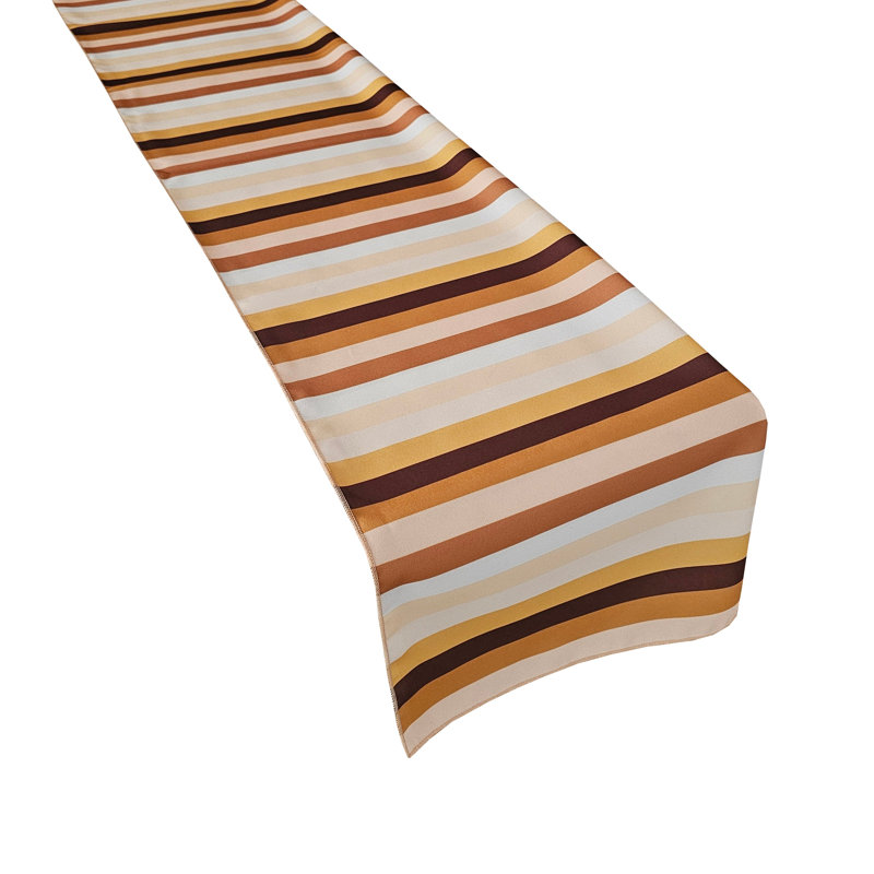 Poplin Multi Stripe Polyester Table Runner, Brown/Beige, 120" Rectangle