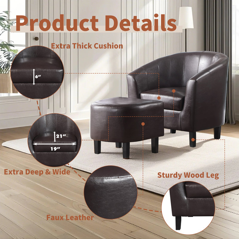 Fauteuil demi-tonneau en cuir avec repose-pieds Pu