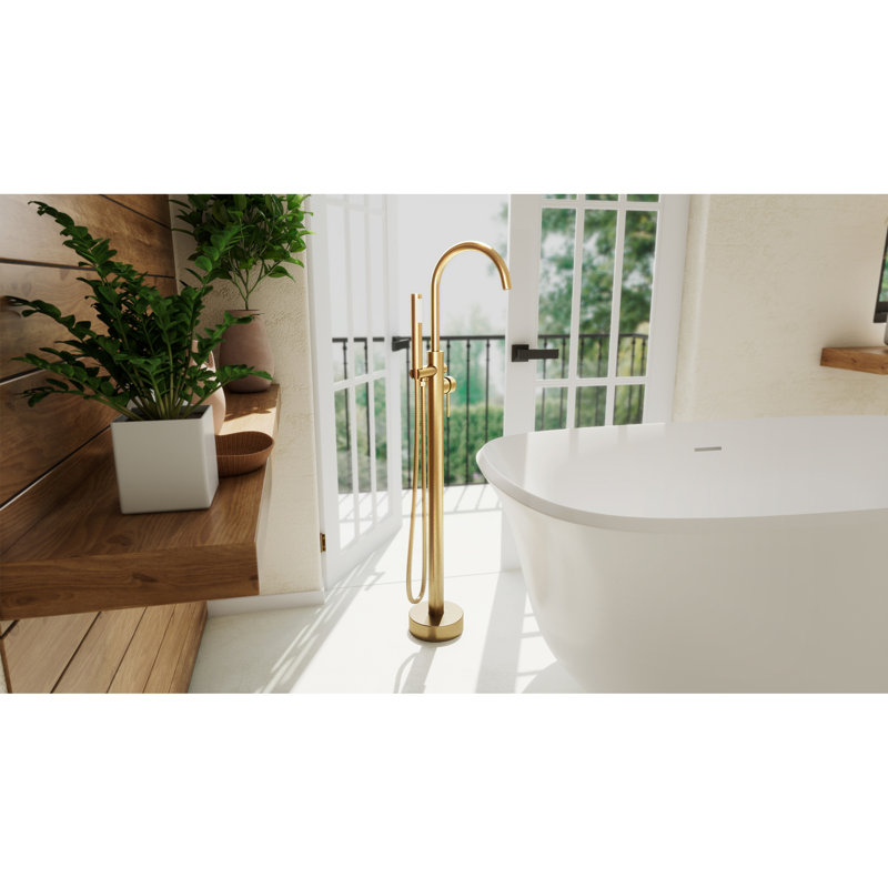 Havana Bathroom Tub Filler with Handshower, Brushed Brass