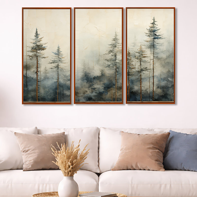 Forêt d'art de pin Minimalisme, H 32 po x l 48 po x P 1 po, Cadre flottant brun