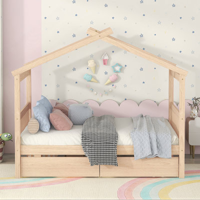 Wooden House Bed with Drawers