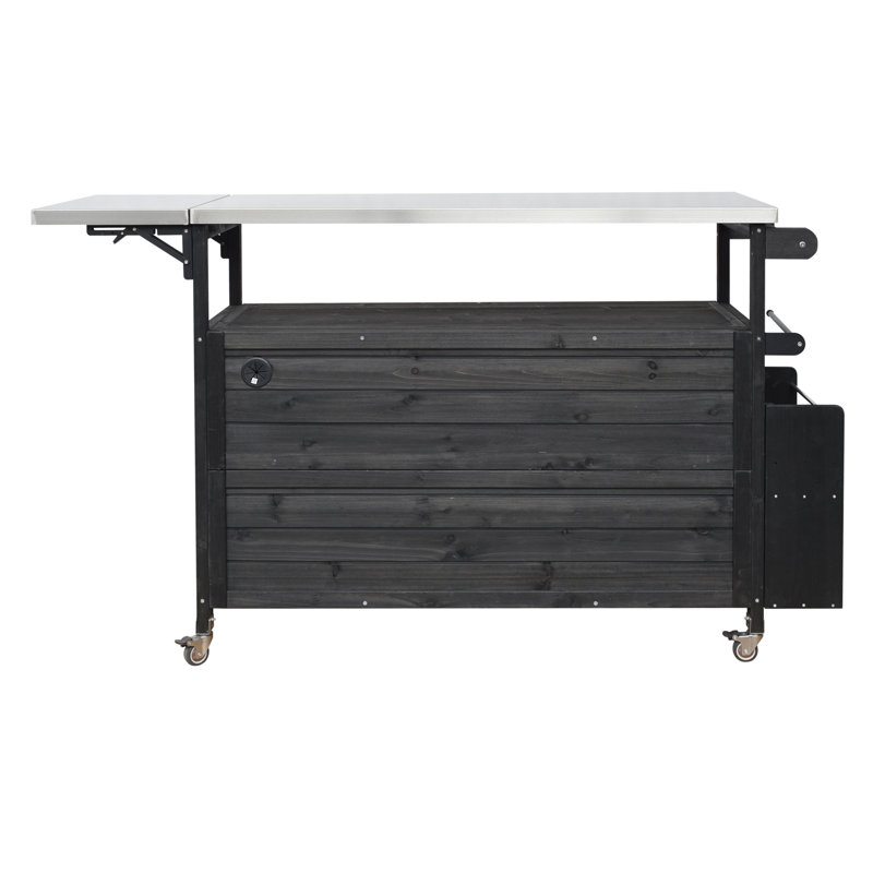 Foldable Outdoor Kitchen Island Patio Mobile Kitchen Cart Portable Outdoor Cooking Island For Patio And Outdoor, Black