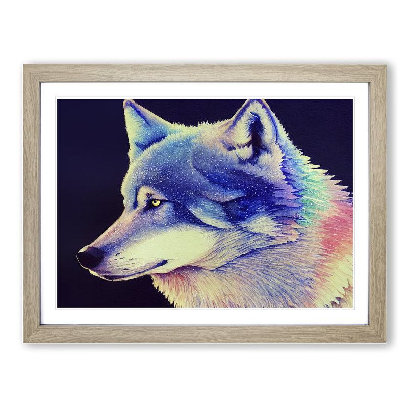 XH1022-10280X Wolf Watercolour Vol.2 - Single Picture Frame Painting, 25cm H x 34cm W x 2cm D, Oak Framed